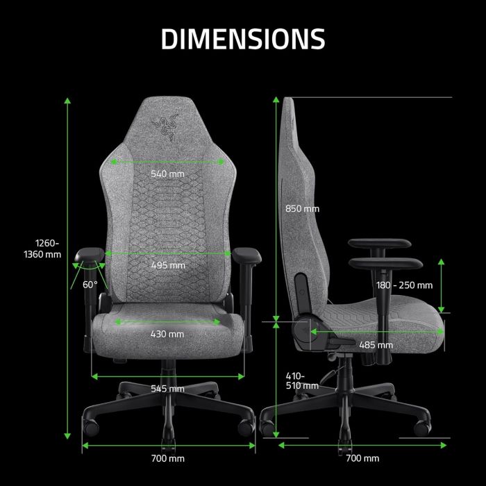 Крісло Razer Iskur V2 X, тканина, 2D-Armrests, сірий світлий
