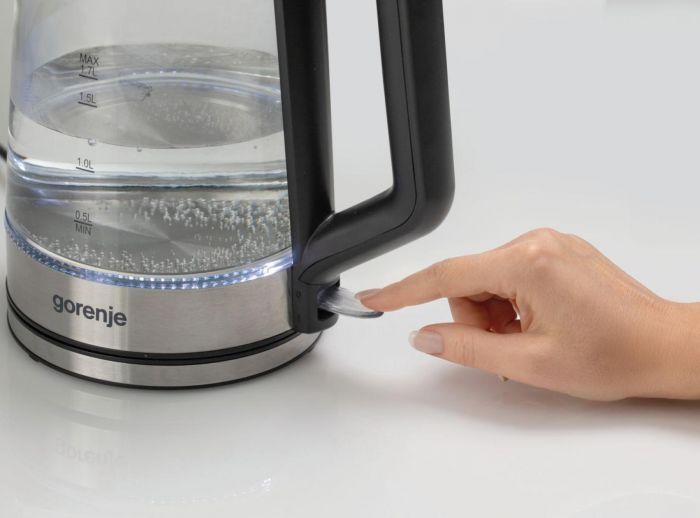 Електрочайник Gorenje 1.7л, 2,200 Вт, strix контроль, скло, нерж