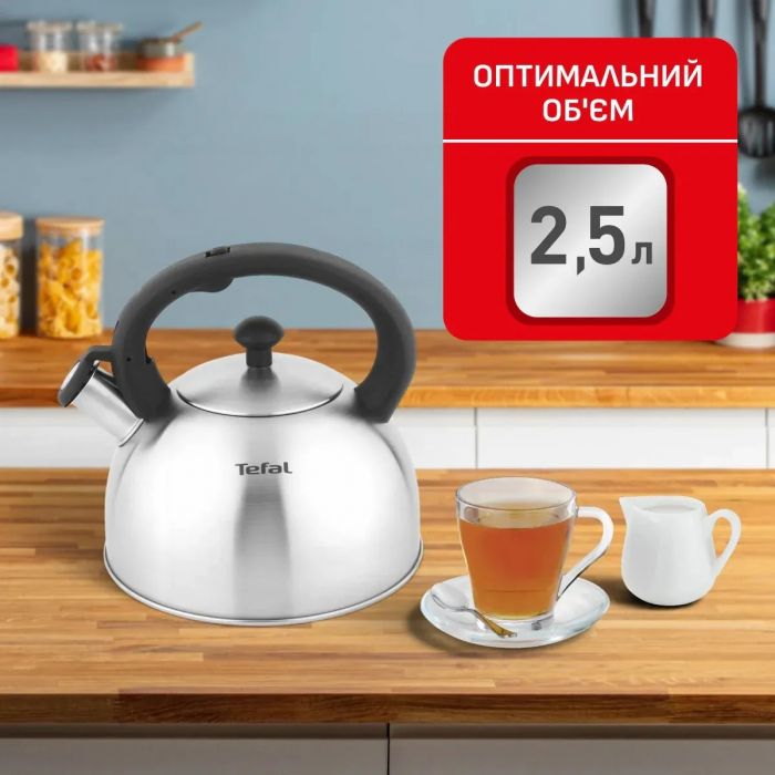 Чайник зі свистком Tefal Duetto+, 2.5л, нержавіюча сталь, сталевий, чорний