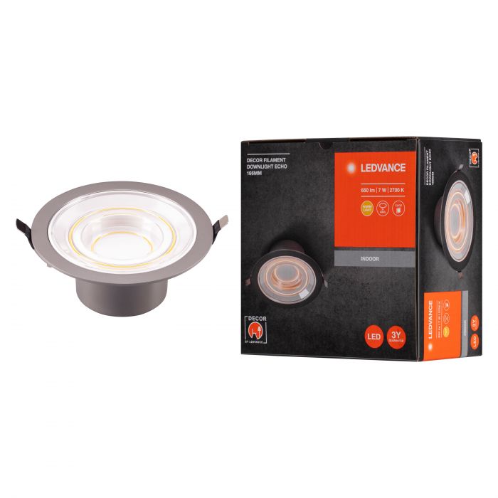 Світильник даунлайт LEDVANCE Decor Filament Echo 7Вт 650Лм 2700K 166мм сірий