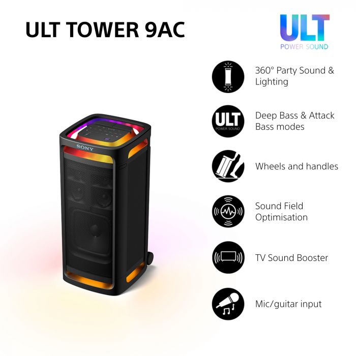 Акустична система Sony ULT TOWER 9AC 2.0, BT 5.3, LED, Party Connect, SBC, AAC, LDAC
