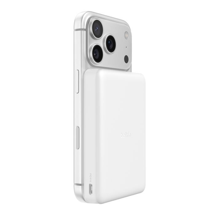 Акумулятор портативний літій-іонний Power Bank Belkin 10000мА·год, 20Вт PD/Qi2 7.5Вт, Slim Magnetic, білий