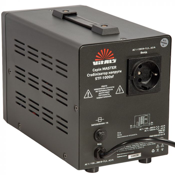 Стабілізатор напруги Vitals Master STF-1000sf 600Вт 1000ВА 100-260В однофазний 4.02кг