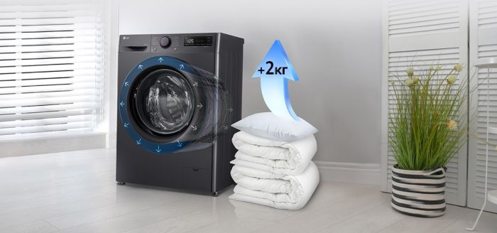 Прально-сушильна машина LG фронтальна, 9(5)кг, 1200, A, пара, 48см, дисплей, пара, інвертор, чорний