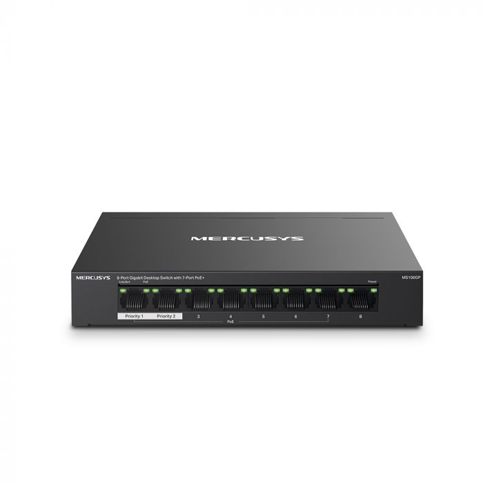 Комутатор MERCUSYS MS108GP 8xGE (7xPoE), 65Вт, Некерований