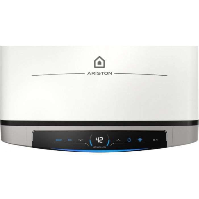 Водонагрівач електричний Ariston VELIS DUNE WIFI 80 EU плаский, слім, 80л, 2*1,5 кВт, емал. нагр. ел, ун. монтаж, ел. кер-ня, B, Італія, білий