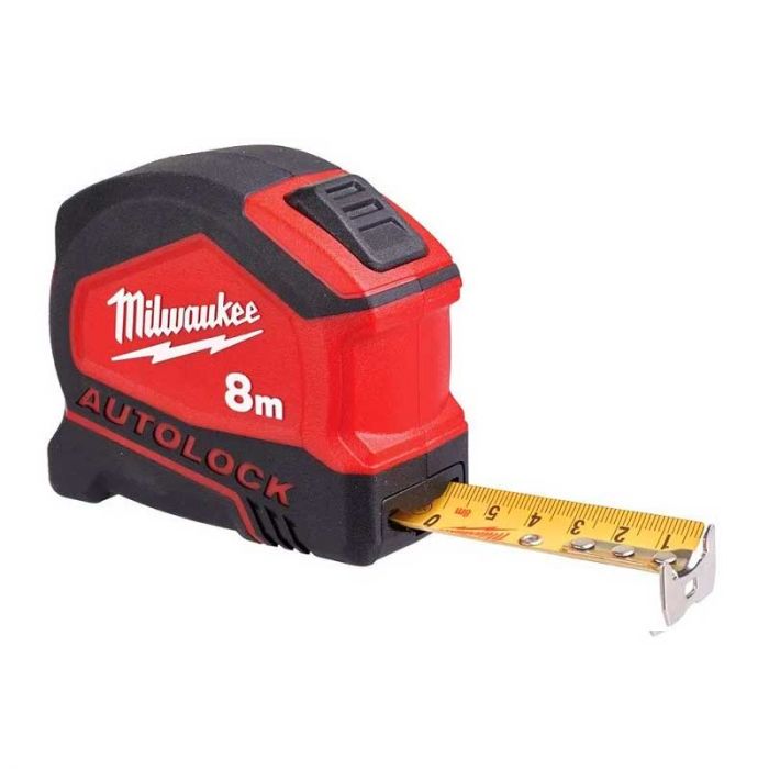 Рулетка Milwaukee Tape Measure Autolock, 8мх25мм, з фіксатором змотування, АБС-пластик