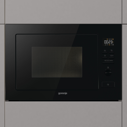 Мікрохвильова піч Gorenje вбудовувана, 25л, електр. управл., 900Вт, гриль, дисплей, чорний