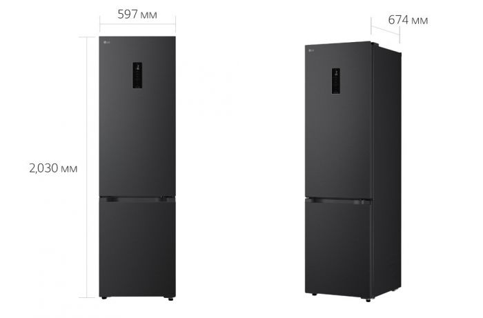 Холодильник LG з нижн. мороз., 203x60х68, холод.відд.-262л, мороз.відд.-113л, 2дв., E, NF, інв., диспл зовн., зона св-ті, чорний