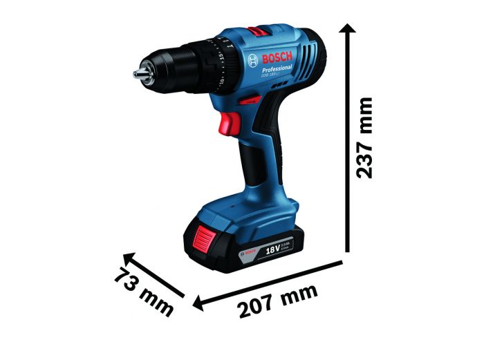 Шурупокрут-дриль ударний акумуляторний Bosch Professional GSB 183-LI 18В 2х2А·год 21-56Нм 374-1815об/хв кейс 1.2кг