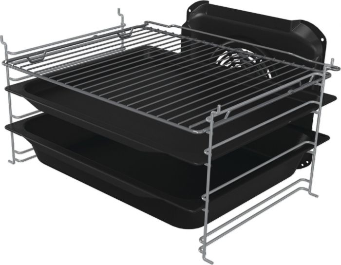 Плита Gorenje комбінована, 70л, 50x60см, метал. кришка, дисплей, IconLed, емальовані реш, титан