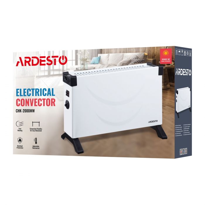Конвектор ARDESTO CHK-2000MW 20м2, 2000Вт, мех. упр-ння, відкритий нагрів. елемент, білий