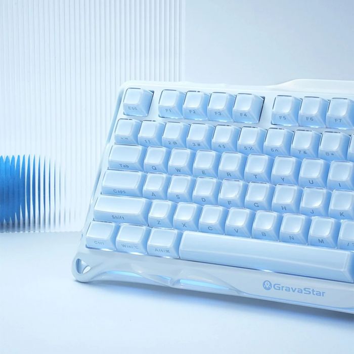 Клавіатура механічна GravaStar Mercury K1 80keys, GravaStar x Kailh Cheery Pink, EN, BT/WL/USB, Ice Blue
