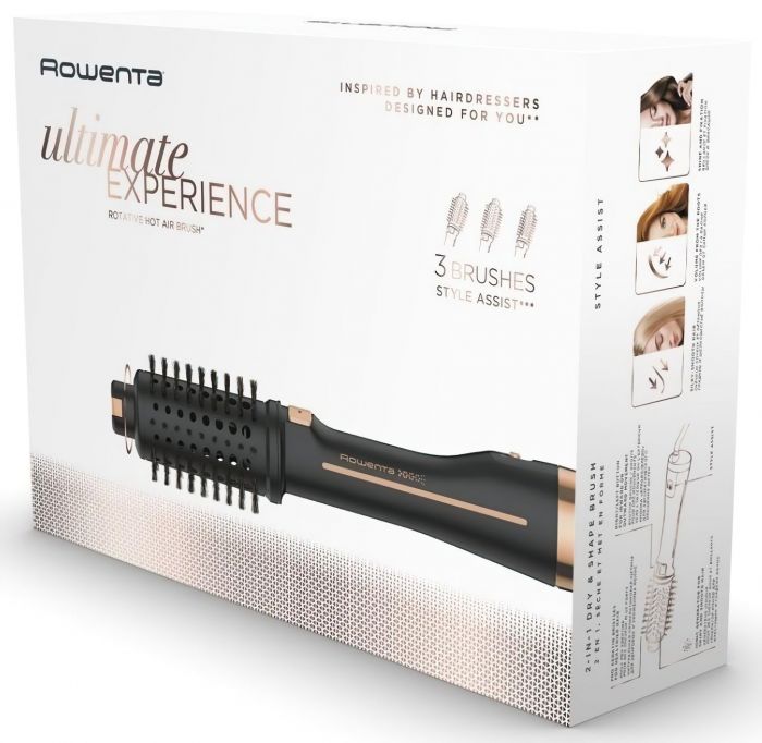 Фен-щітка Rowenta Ultimate Experience, 750Вт, 1 режими, іоніз-я, оберт.насадок, кераміка, чорний