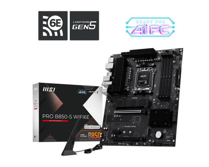 Материнcька плата MSI PRO B850-S WIFI6E sAM5 B850 4xDDR5 M.2 HDMI WiFi BT ATX