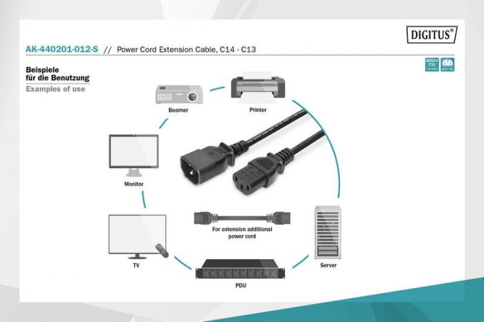 Кабель живлення DIGITUS C13 > C14, 1.2м, чорний