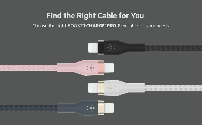 Кабель Belkin USB-C > Lightning заряджання/синхронізації 30Вт PD, 1м, плетений, силіконовий, з ремінцем на магніті, чорний