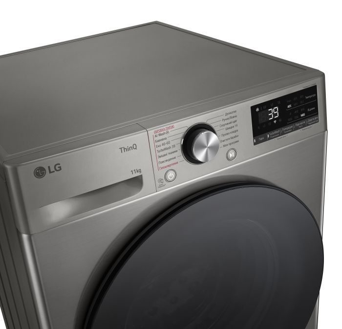 Пральна машина LG фронтальна, 11кг, 1400, A, 57см, дисплей, пара, інвертор, сріблястий