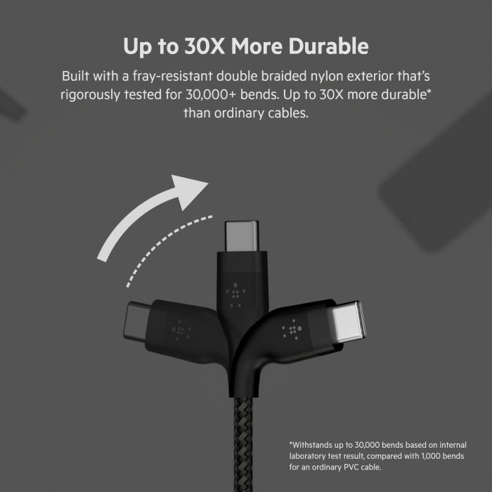 Кабель Belkin USB-C > USB-C заряджання/синхронізації 60Вт PD, 1м, плетений, силіконовий, з ремінцем на магніті, чорний