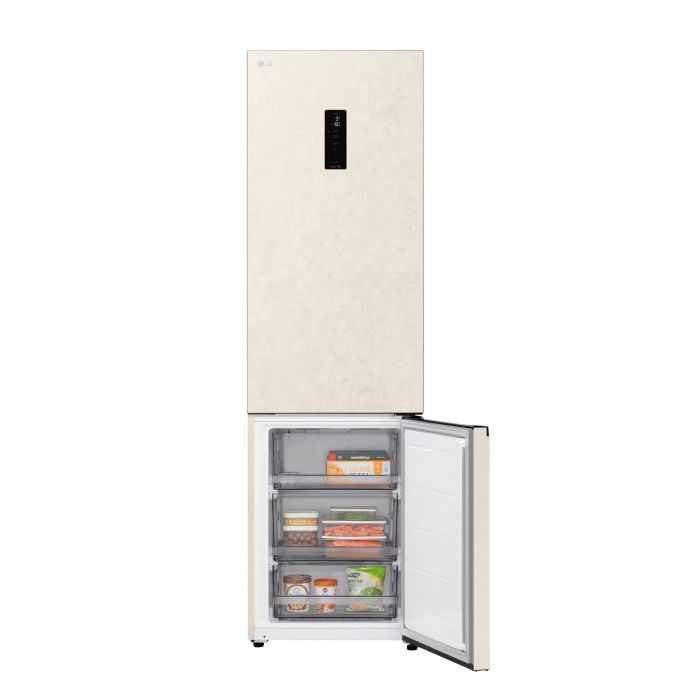 Холодильник LG з нижн. мороз., 203x60х68, холод.відд.-262л, мороз.відд.-113л, 2дв., E, NF, інв., диспл зовн., зона св-ті, бежевий