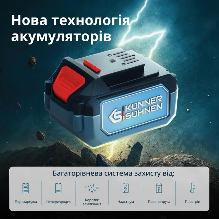 Секатор акумуляторний Konner&Sohnen KS CPS20V-40 CASE 20В акб 1х2А·год d 20-40мм ЗП кейс 1.0кг