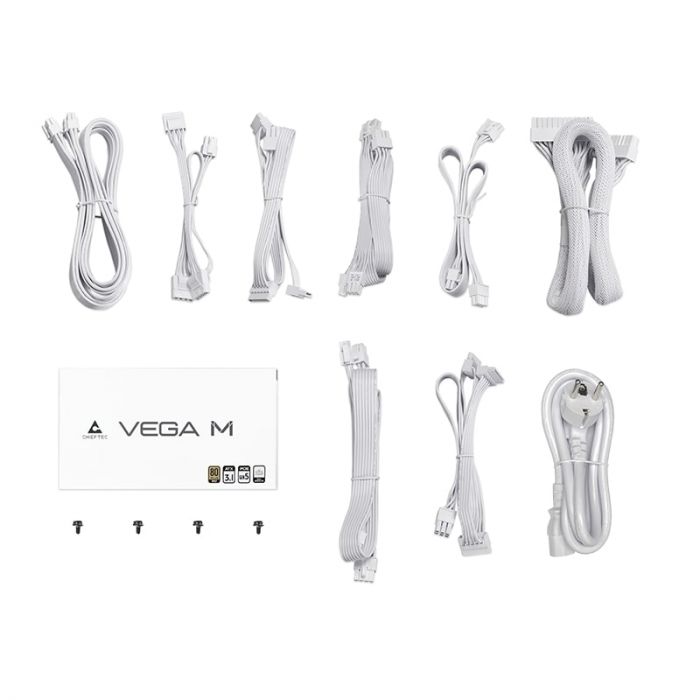Блок живлення CHIEFTEC Vega M  (850W), >90%, 80+ Gold, 135мм FDB, 1xMB 24pin(20+4), 2xCPU 8pin(4+4), 3xMolex, 6xSATA, 4xPCIe 8pin(6+2), 1xPCIe GEN5 16pin, Fully Modular, White