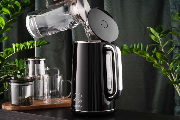 Електрочайник ARDESTO Elegance, 1.7л, LED дисплей, подвійні стінки, Otter, чорний глянець