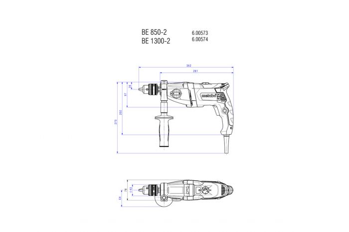 Дриль ударний Metabo BE 850-2 850Вт 14·36Нм 0-3100об/хв патрон 13мм 2.6кг