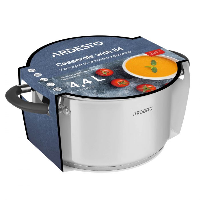Каструля зі скляною кришкою ARDESTO Gemini Salerno, 4.4л, нержавіюча сталь, силікон