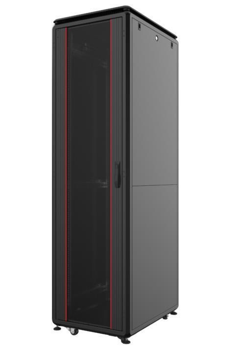 Шафа MIRSAN 19", 40U, GTV, скляні двері, 800x1000 мм, максимально 2000 кг, чорна