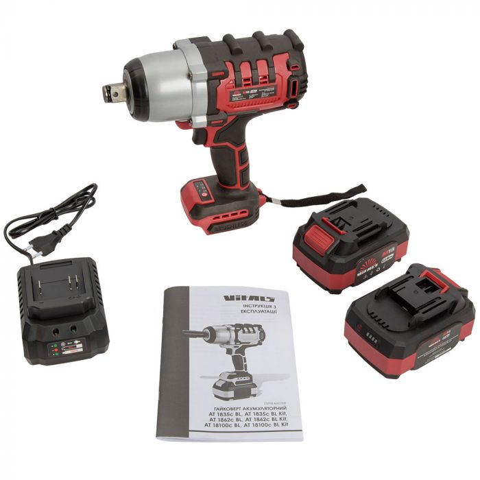 Гайковерт ударний акумуляторний Vitals Master AT 18100c BL Kit 18В 2х4А·год до 2500об/хв 3500уд/хв 1000Нм квадрат 3/4" ЗП та кейс 4.6кг