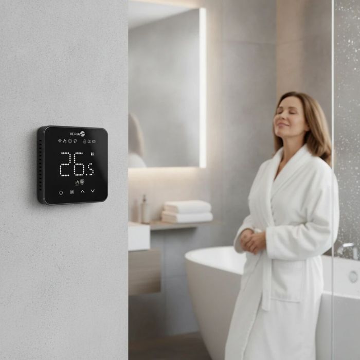 Терморегулятор Veria Control WT45 5...45 °C для теплої підлоги Wi-Fi сенсорний тип датчику повітря + підлога 16A 230В чорний