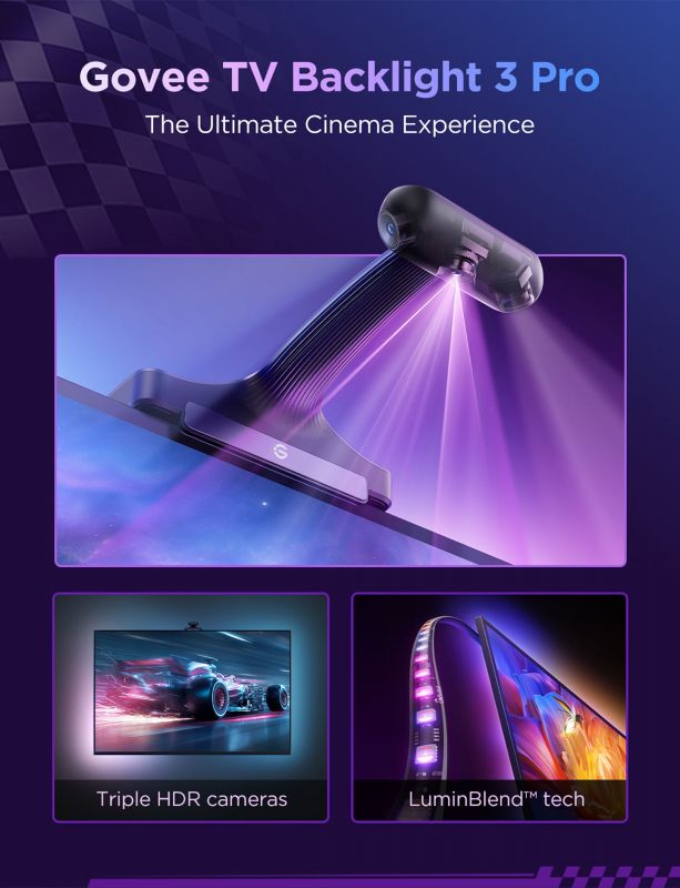 Набір адаптивного підсвічування Govee R2A81 Three-cameraTV Backlight 75-85', RGBIC, WI-FI/Bluetooth, чорний