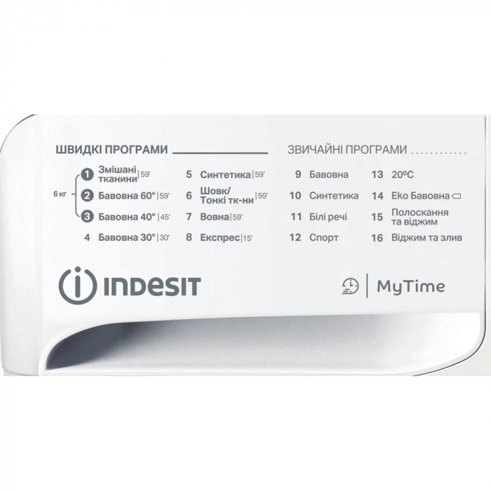 Пральна машина Indesit фронтальна, 6кг, 1000, D, 43см, дисплей, люк чорний, білий