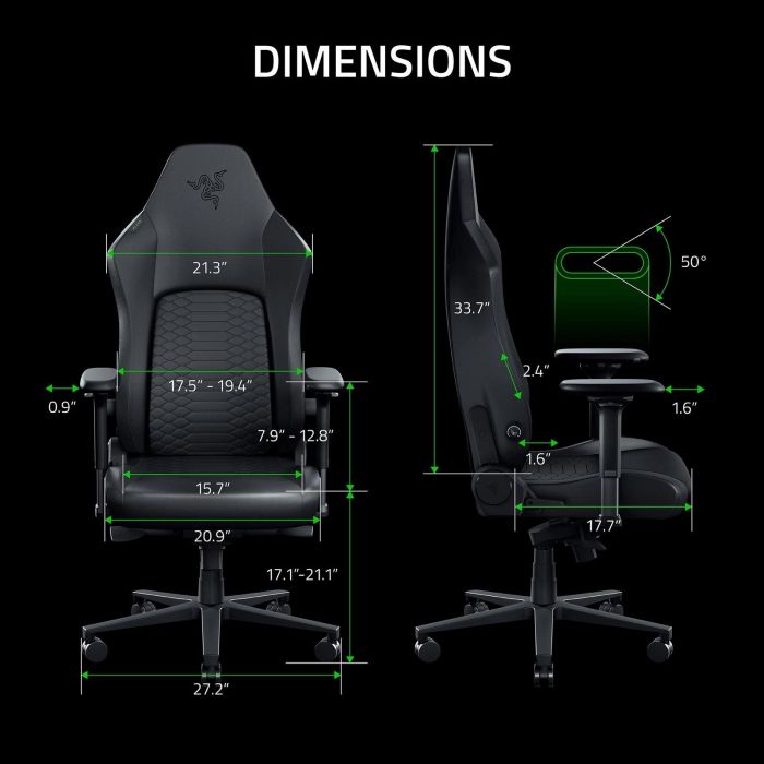 Крісло Razer Iskur V2 NewGen, EPU шкіра з CoolTouch™, 4D-Armrests, чёрно-зеленый
