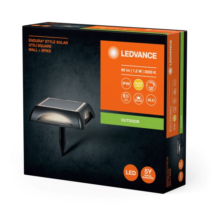 Світильник автономний LEDVANCE ENDURA STYLE SQUARE SOLAR UTILI 1.2Вт 3000K 60Лм чорний
