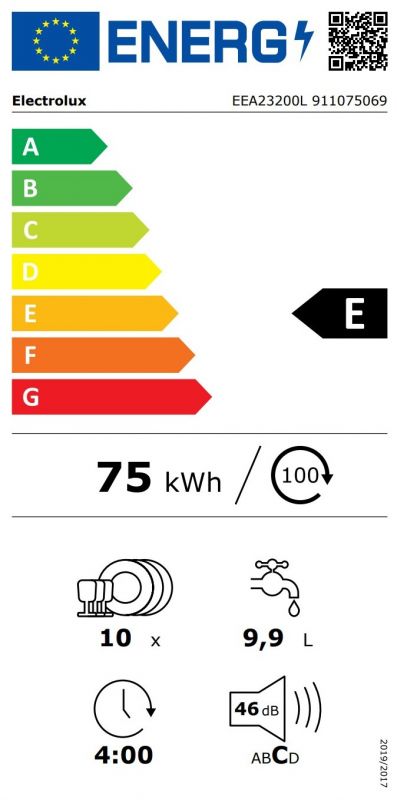 Посудомийна машина Electrolux вбудована, 10компл., Е, 45см, дисплей, інвертор, 3й кошик, чорний