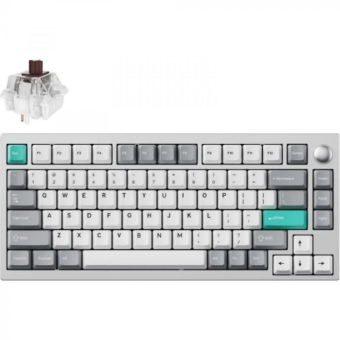 Клавіатура механічна Lemokey  P1 Pro 84Key, Keychron Super Brown, WL/BT/USB-A, QMK/VIA, Hot-Swap, EN/UKR, RGB,  Knob, Space Silver