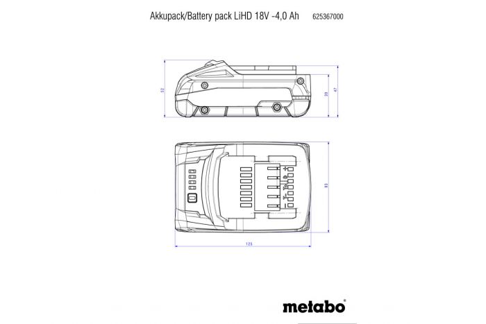 Акумулятор Metabo LIHD 18В 4А·год 0.58кг
