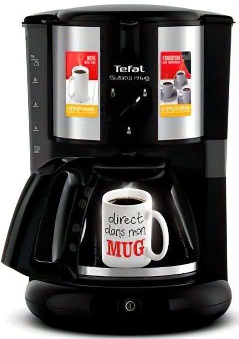 Кавоварка Tefal крапельна Subito Mug 1.25л, мелена, чорно-сріблястий