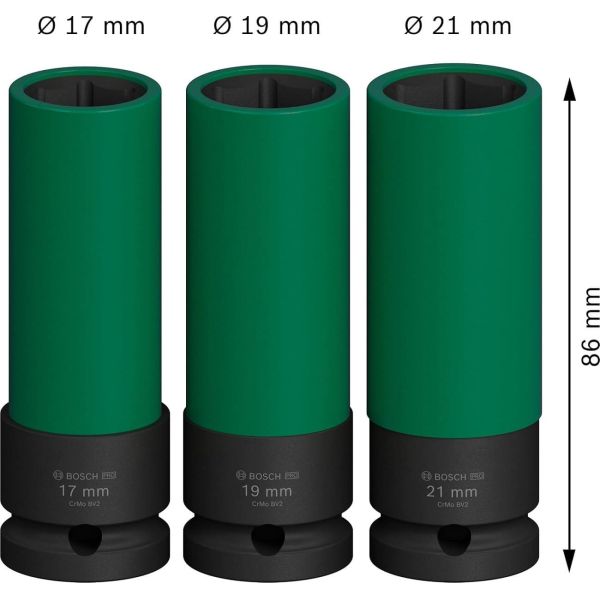 Набір ударних торцевих головок Bosch Professional Extra Deep 3шт 1/2" 85мм