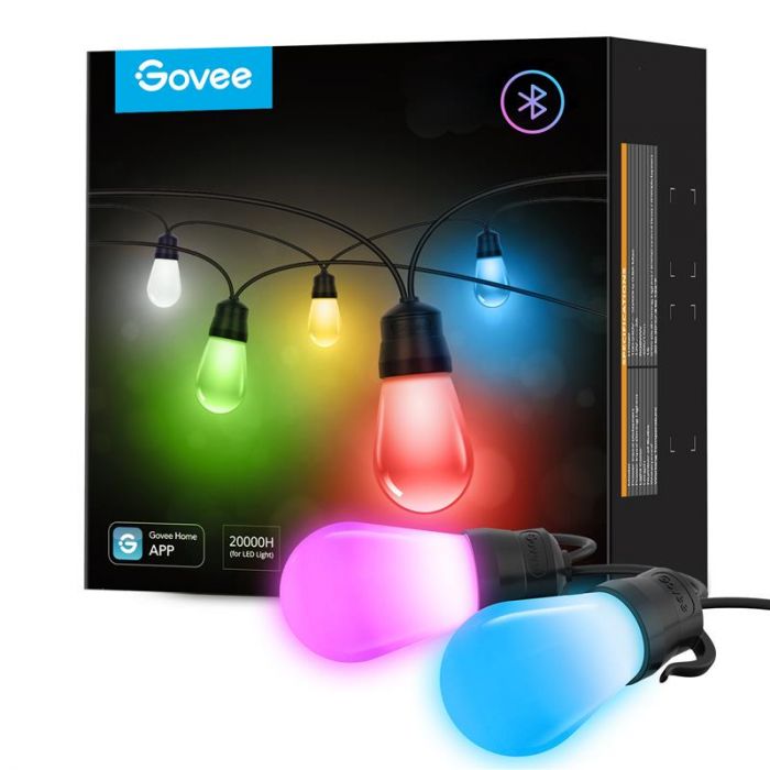 Набір світлодіодних ламп Govee H7020 LEB Bulb String Lights, 15м, RGBIC/Warm White, WI-FI/Bluetooth, чорний