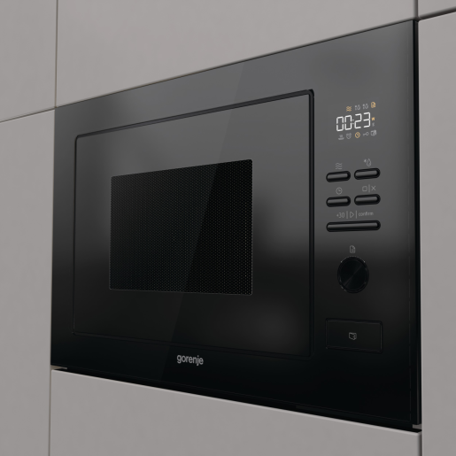 Мікрохвильова піч Gorenje вбудовувана, 25л, електр. управл., 900Вт, гриль, дисплей, чорний