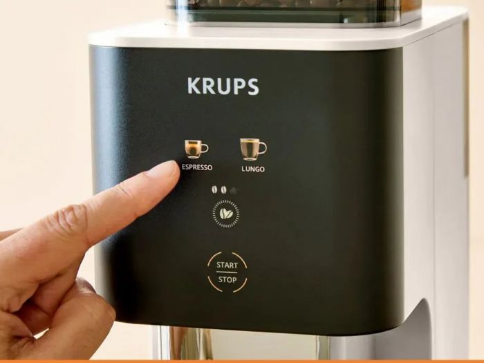 Кавомашина Krups Coffee Crush, 1.8л, зерно, ОLED дисплей, авторецептів - 2, метал, чорно-бежевий