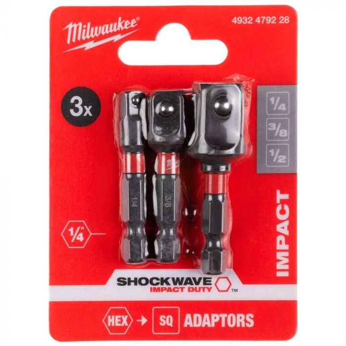 Перехідник Milwaukee, набір 3шт, 1/4",3/8",1/2", для торцевих головок