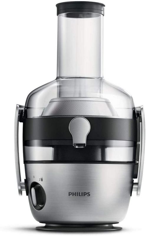 Соковитискач Philips Avance Collection відцентрований 1200Вт, чаша-1л, жмих-2.1л, жолоб на ціле яблуко, пластик/метал, сріблястий