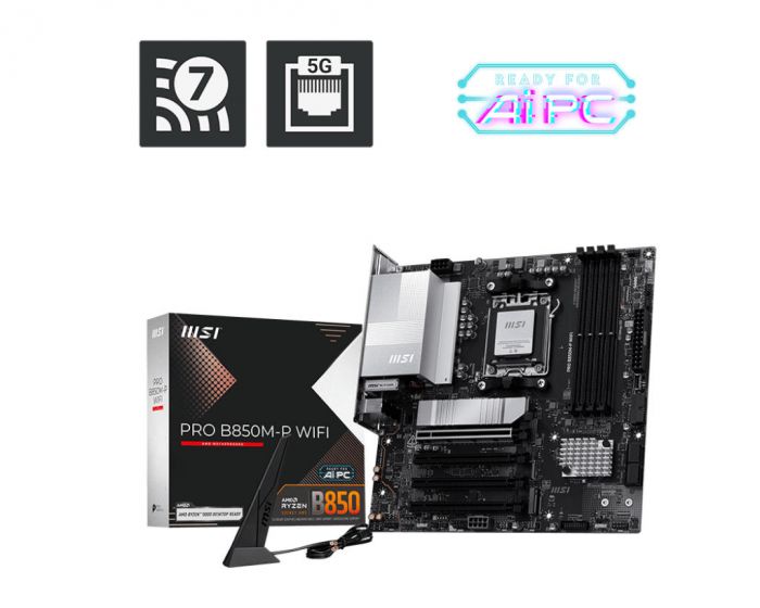 Материнcька плата MSI PRO B850M-P WIFI sAM5 B850 4xDDR5 M.2 HDMI DP WiFi BT mATX