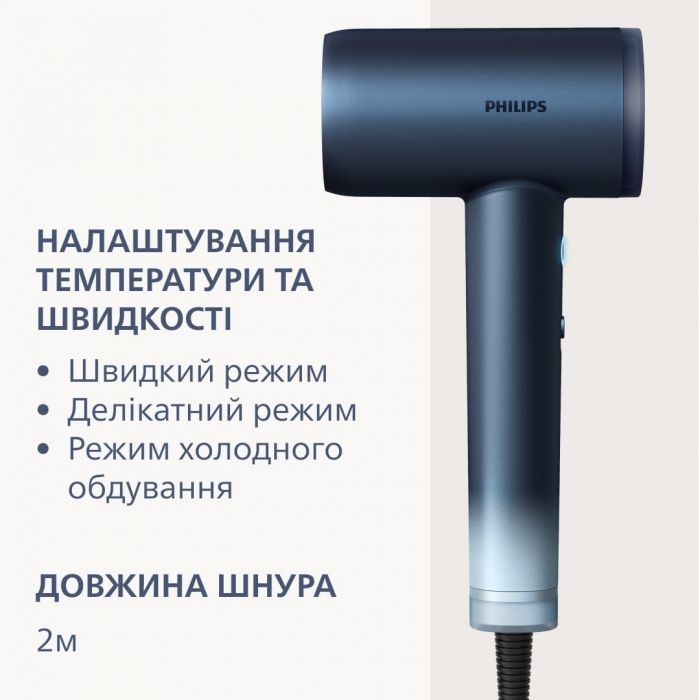 Фен Philips 9000 Series, 1400Вт, індивідуальний підбір температури, бірюзовий