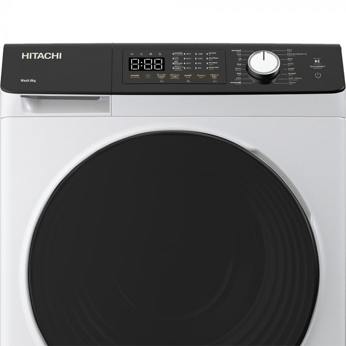 Пральна машина Hitachi фронтальна, 8кг, 1400, B, 60см, дисплей, пара, інвертор, люк чорний, білий