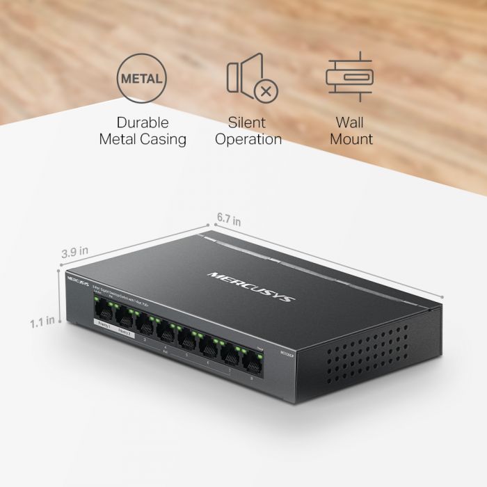 Комутатор MERCUSYS MS108GP 8xGE (7xPoE), 65Вт, Некерований